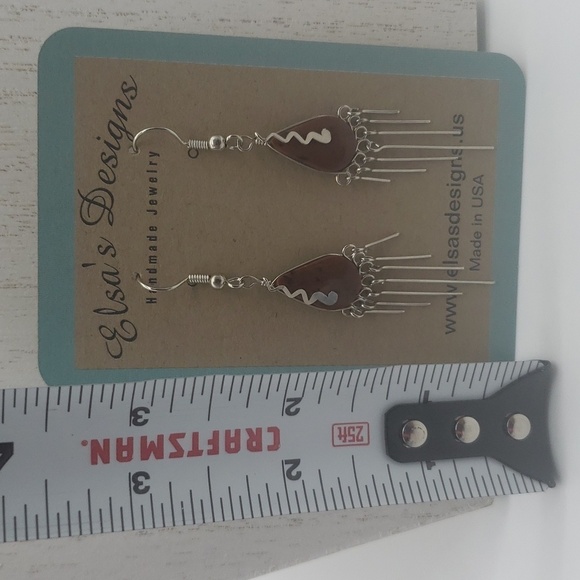 1766- Brown Natural Stone Women's Handmade Earrings NWT - Picture 3 of 4